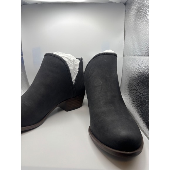 Lucky Brand Womens Black Suede Leather Ankle Boots Block Heel Cutout Size 9M - Picture 2 of 10